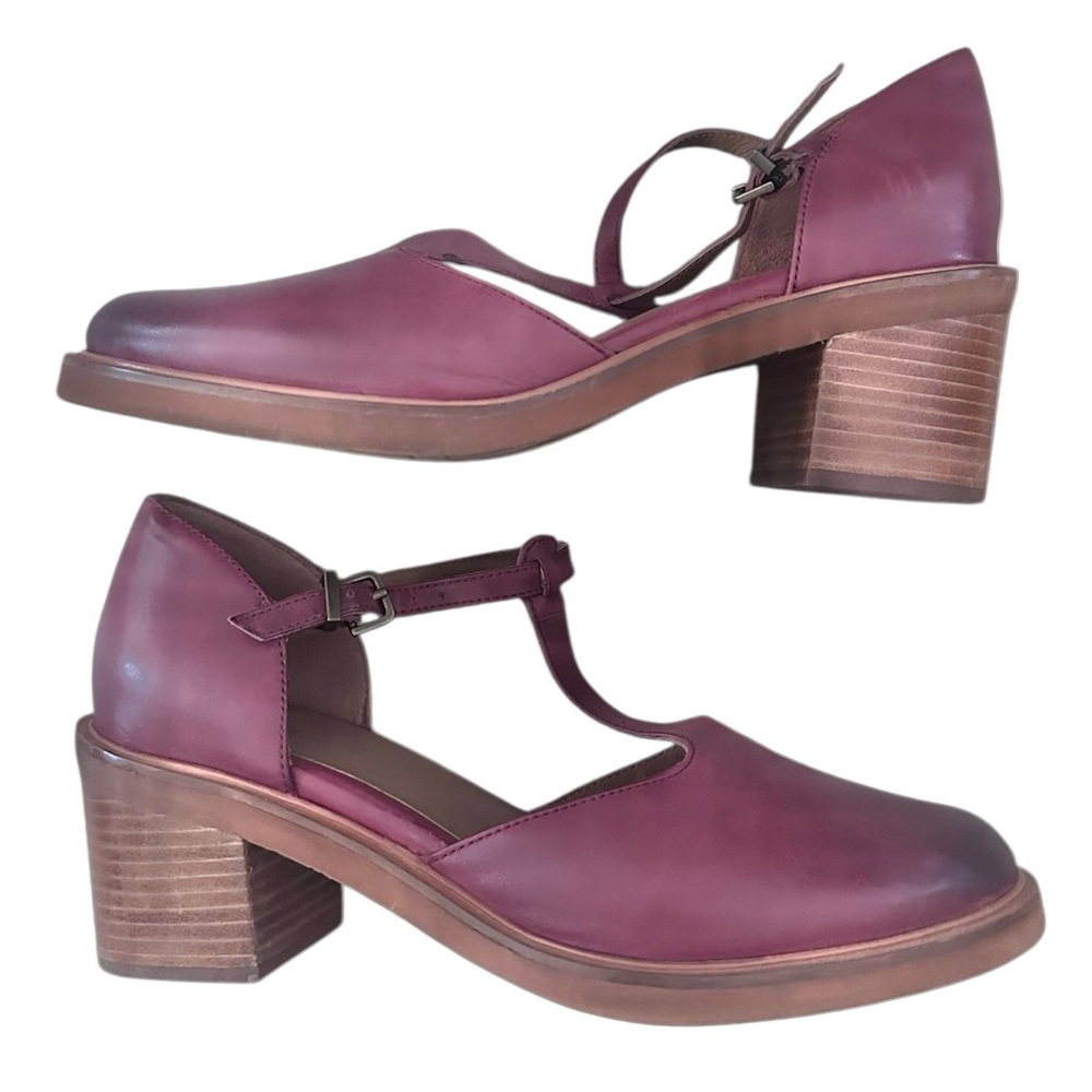 Seychelles Soulmate Wine Mary Jane T Strap Stacked Heel Shoes Loafers Womens 10 - Picture 7 of 13